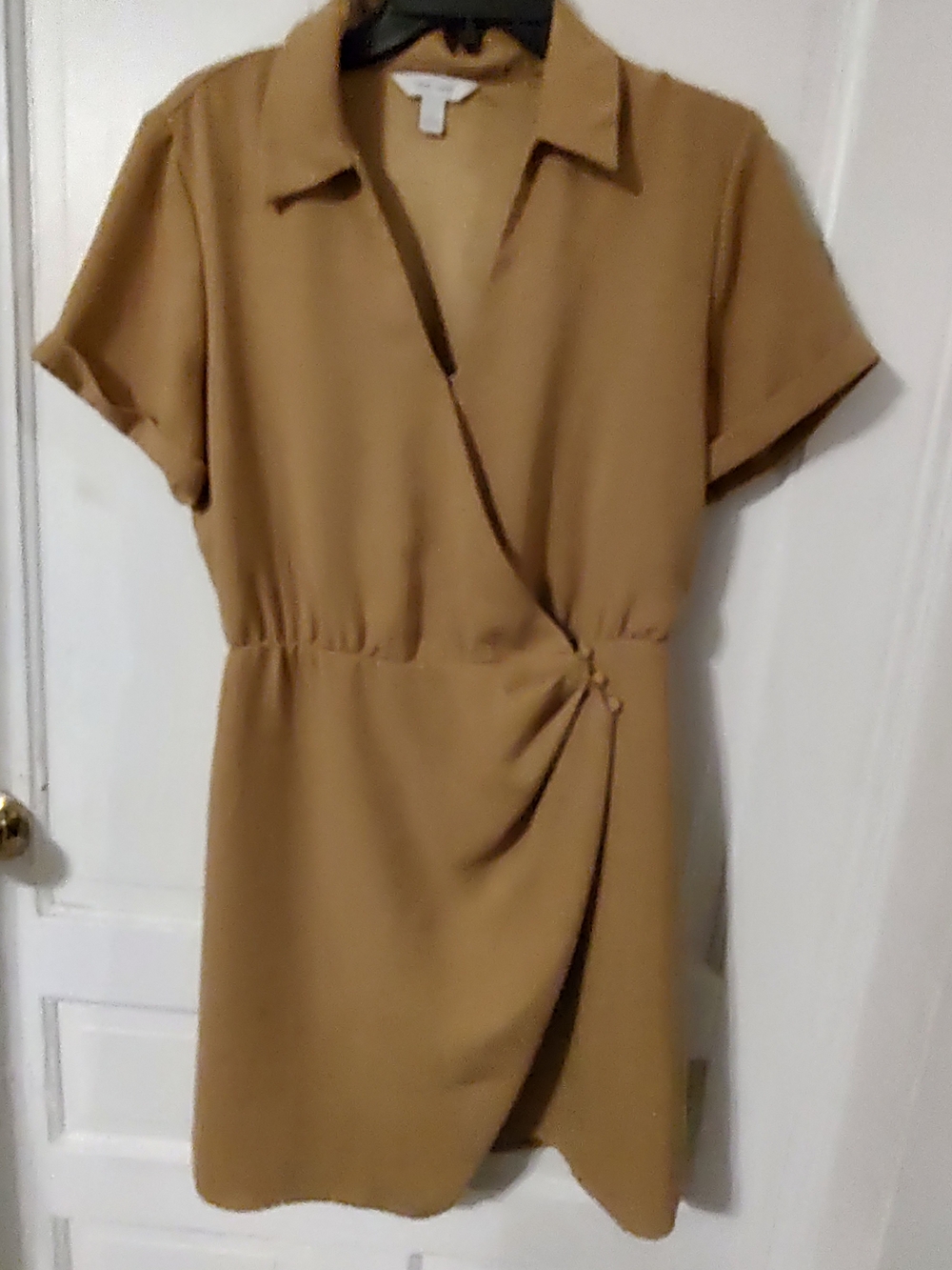 Nine West Camel Short Sleeve Wrap Mini Dress